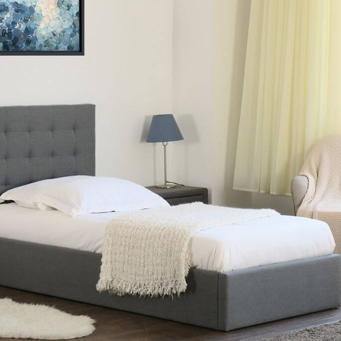 Lit coffre contemporain en tissu gris